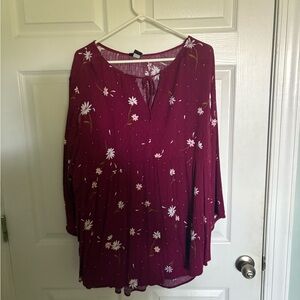Topshop Burgundy Floral Tunic